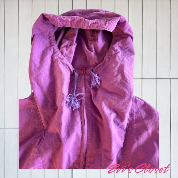 HOM  Jacket Mens, Purple Wind Breaker Pullover Front Side Pockets Hooded - Picture 8 of 14